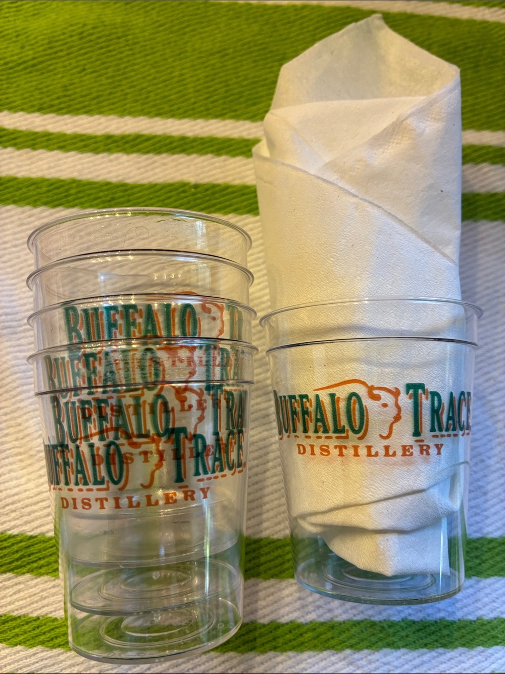 SET OF 5 Clear Plastic mini Buffalo Trace distillery shot glasses